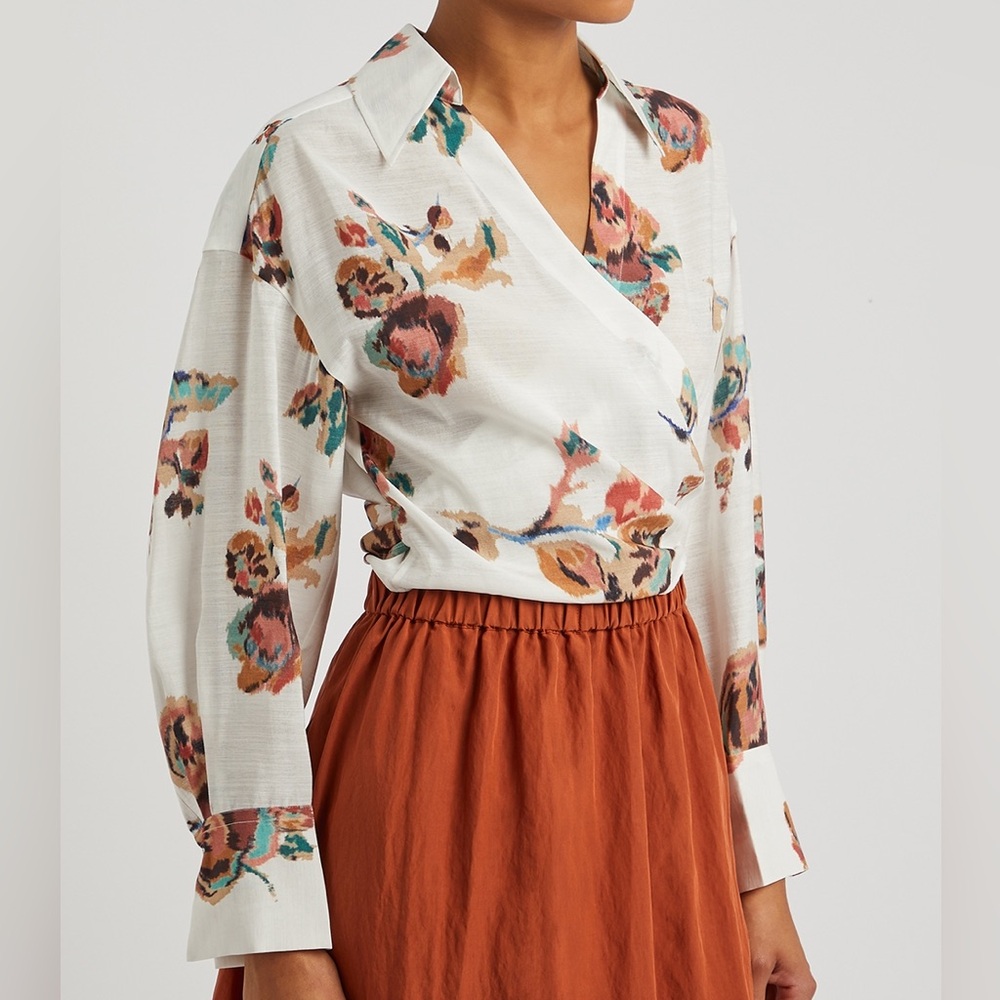 Vince floral ikat tie front blouse